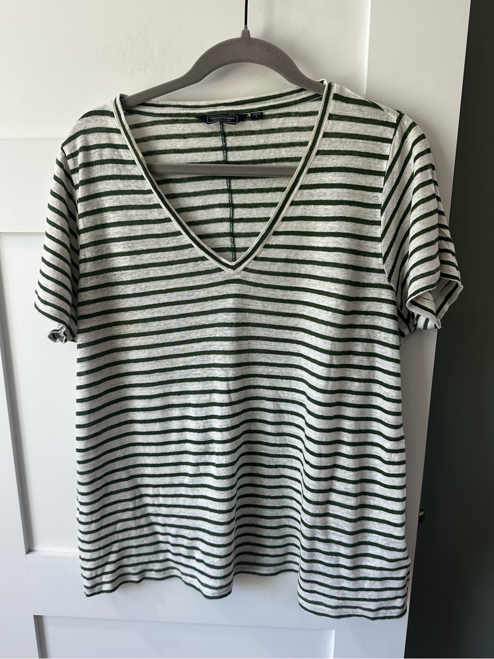 Vineyard Vines 100% Linen V-Neck Short Sleeve T-Shirt In Green White Large $63